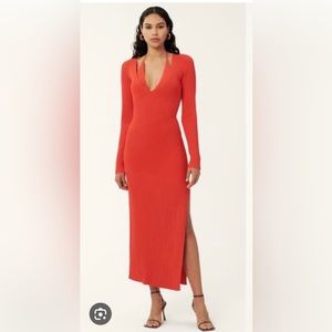 Nicholas Althea Knit Halter Midi Dress in Flame Red